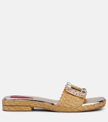 Mules en raphia à cristaux | Roger Vivier