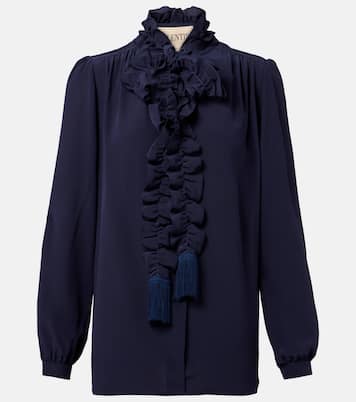 Blusa in crêpe de chine di seta con volant | Valentino