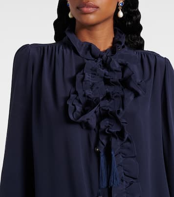 Blusa in crêpe de chine di seta con volant | Valentino