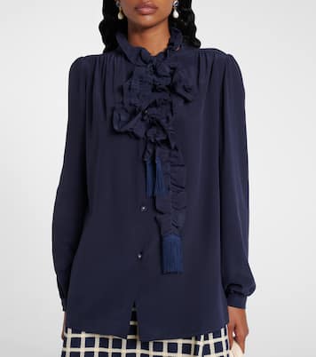 Blusa in crêpe de chine di seta con volant | Valentino