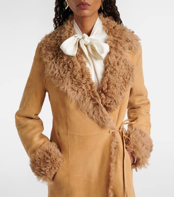 Joni shearling-lined suede wrap coat | Nour Hammour