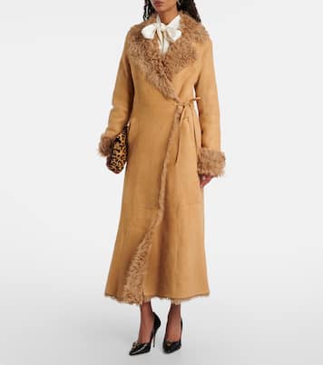Joni shearling-lined suede wrap coat | Nour Hammour