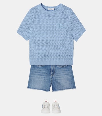 Logo leather-trimmed canvas basket bag | Chloé Kids