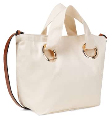 Logo leather-trimmed canvas basket bag | Chloé Kids