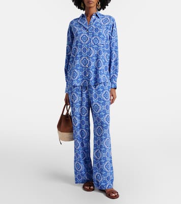 بنطلون واسع من الحرير بطبعات Mykonos | Heidi Klein