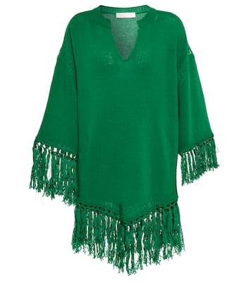 Poncho in lana vergine con frange | Valentino