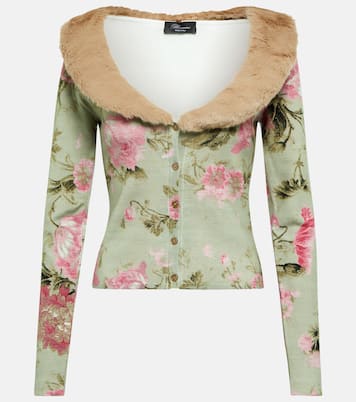 Faux fur-trimmed floral cardigan | Blumarine