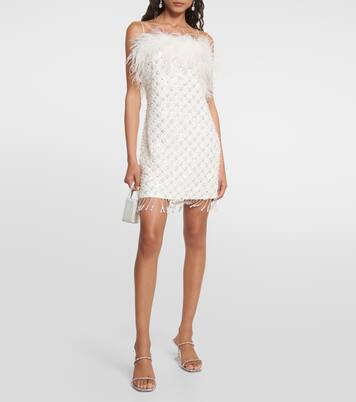 Feather-trimmed embellished minidress | Rebecca Vallance