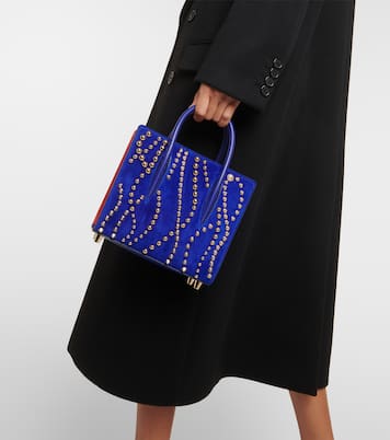 Paloma Mini velour and leather tote bag in blue Christian Louboutin Mytheresa