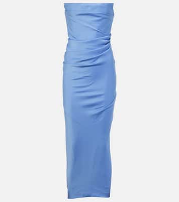 Draped strapless crepe midi dress | Alex Perry