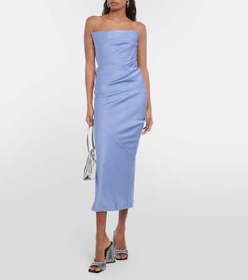 Draped strapless crepe midi dress | Alex Perry