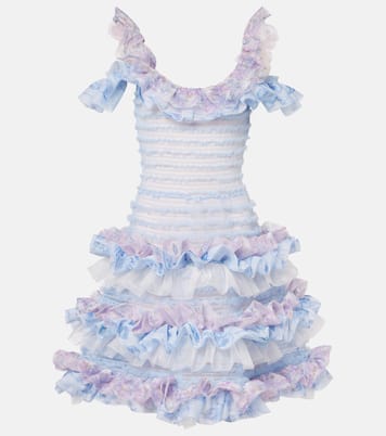 Printed smocked ruffled minidress | Susan Fang