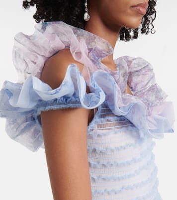 Printed smocked ruffled minidress | Susan Fang