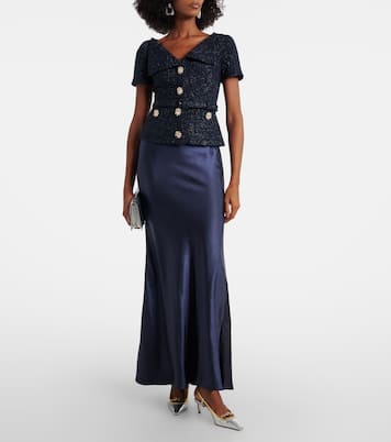 Embellished bouclé and satin maxi dress | Self-Portrait
