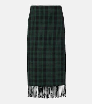 Checked fringed wool-blend wrap skirt | Polo Ralph Lauren