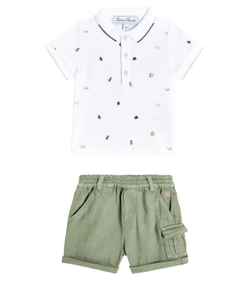 Embroidered cotton polo shirt and shorts set | Tartine et Chocolat