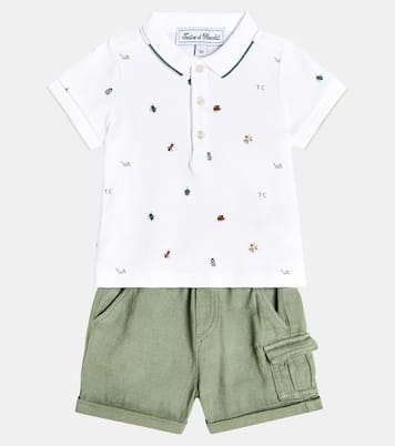 Embroidered cotton polo shirt and shorts set | Tartine et Chocolat