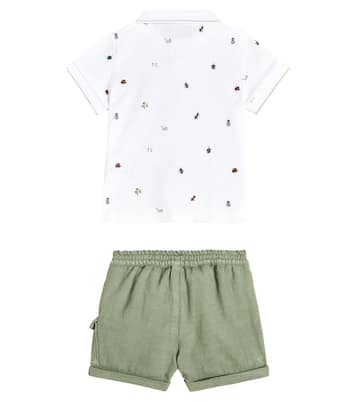 Embroidered cotton polo shirt and shorts set | Tartine et Chocolat
