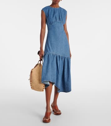 Gathered tiered denim midi dress | Frame