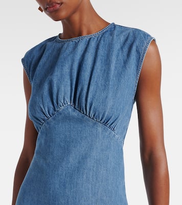 Gathered tiered denim midi dress | Frame