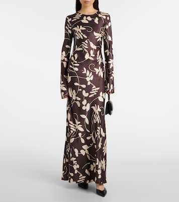 Vestido largo Faroe de satén floral | Faithfull