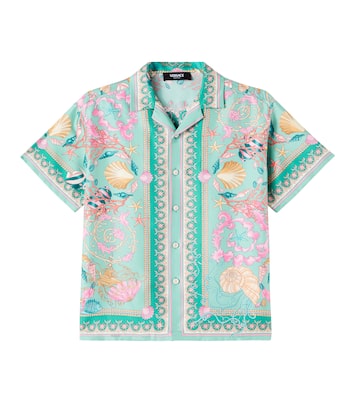Underwater Barocco 실크 트윌 셔츠 | Versace Kids