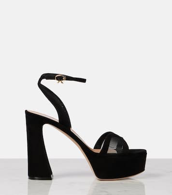 Plateausandalen aus Samt und Mesh  | Gianvito Rossi