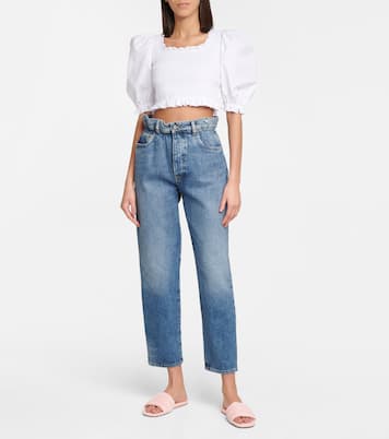 Top cropped in popeline di cotone | Miu Miu