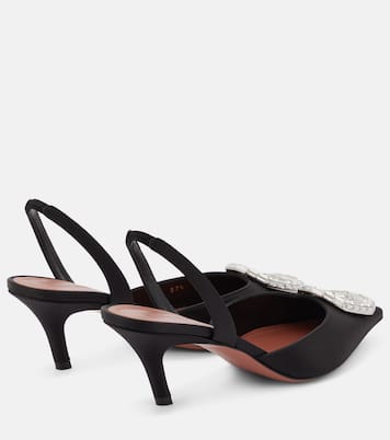 Verzierte Slingback-Pumps Camelia aus Satin | Amina Muaddi