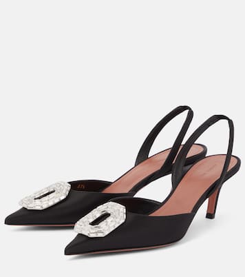 Verzierte Slingback-Pumps Camelia aus Satin | Amina Muaddi