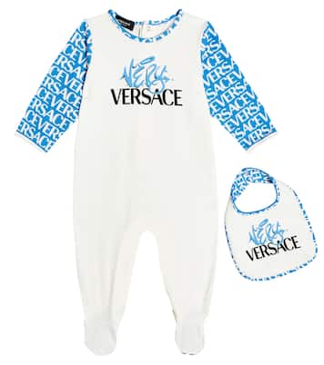 Baby cotton-blend printed onesie and bib set | Versace Kids
