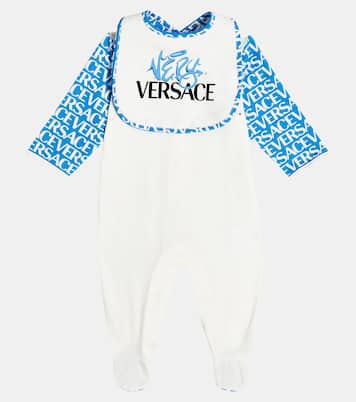 Baby cotton-blend printed onesie and bib set | Versace Kids