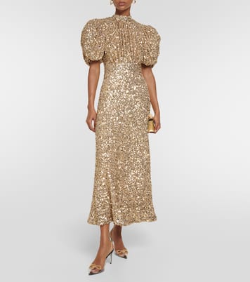 Sequined puff-sleeve midi dress | Rotate