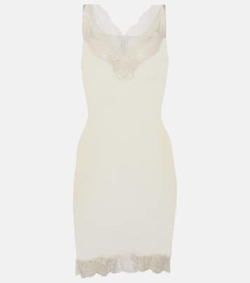 Vestido corto de seda con encaje | Saint Laurent