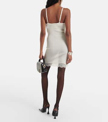 Vestido corto de seda con encaje | Saint Laurent