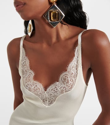 Vestido corto de seda con encaje | Saint Laurent