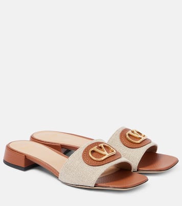 VLogo Signature leather-trimmed canvas slides | Valentino Garavani