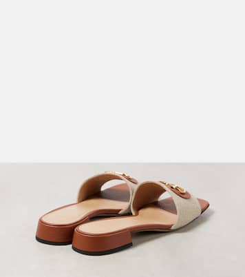 VLogo Signature leather-trimmed canvas slides | Valentino Garavani