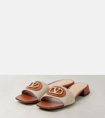 VLogo Signature leather-trimmed canvas slides | Valentino Garavani