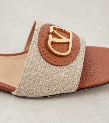 VLogo Signature leather-trimmed canvas slides | Valentino Garavani
