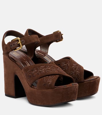 Floral embroidered suede platform sandals | Etro