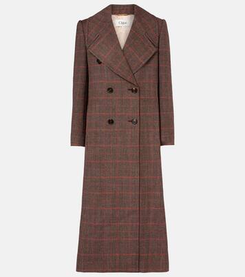 Checked double-breasted virgin wool coat | Chloé