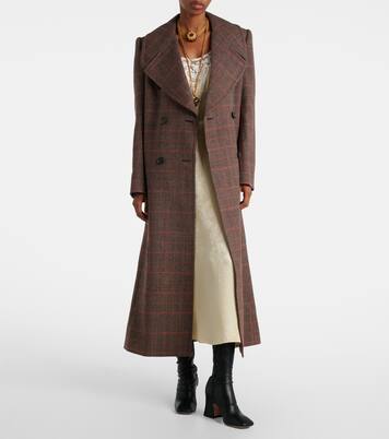 Checked double-breasted virgin wool coat | Chloé