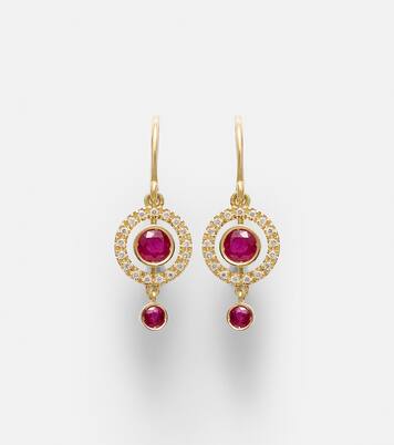 Orbit 18kt gold drop earrings with rubies and diamonds | Ileana Makri