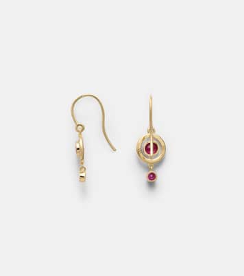 Orbit 18kt gold drop earrings with rubies and diamonds | Ileana Makri