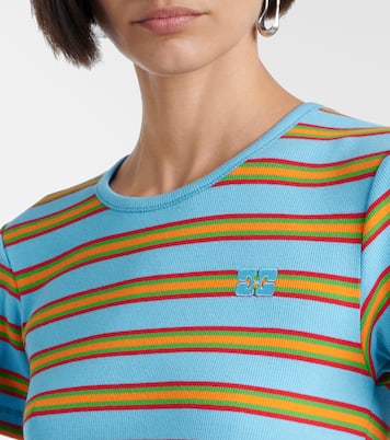 Striped cotton-blend T-shirt | Ganni