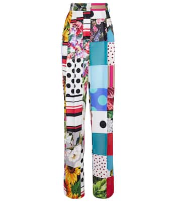 Pantalon imprimé à taille haute en crêpe de soie | Dolce&Gabbana