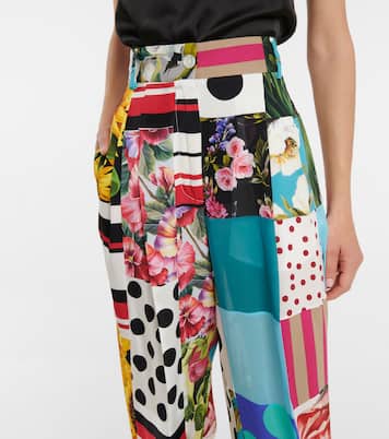 Pantalon imprimé à taille haute en crêpe de soie | Dolce&Gabbana