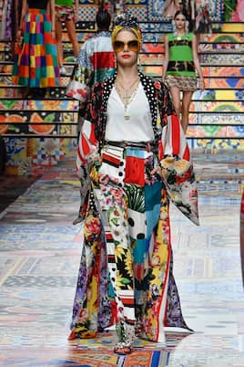 Pantalon imprimé à taille haute en crêpe de soie | Dolce&Gabbana