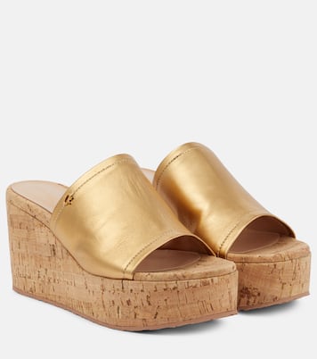 Wedge-Pantoletten aus Metallic-Leder | Gianvito Rossi